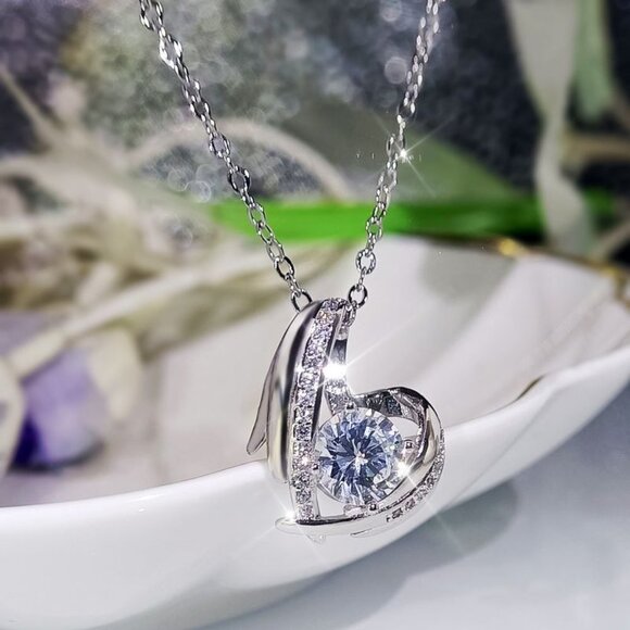 💞Hollow 925 Sterling Silver Plated CZ Heart Necklace for Women, MARR9004 - Picture 7 of 8